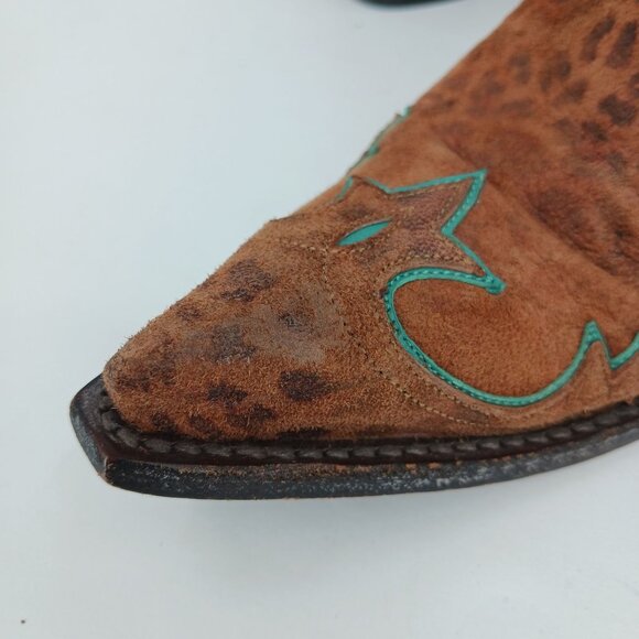 Old Gringo Leopard Print Suede Mules Size 5B Turquoise Trim Western Cowgirl - Picture 11 of 13